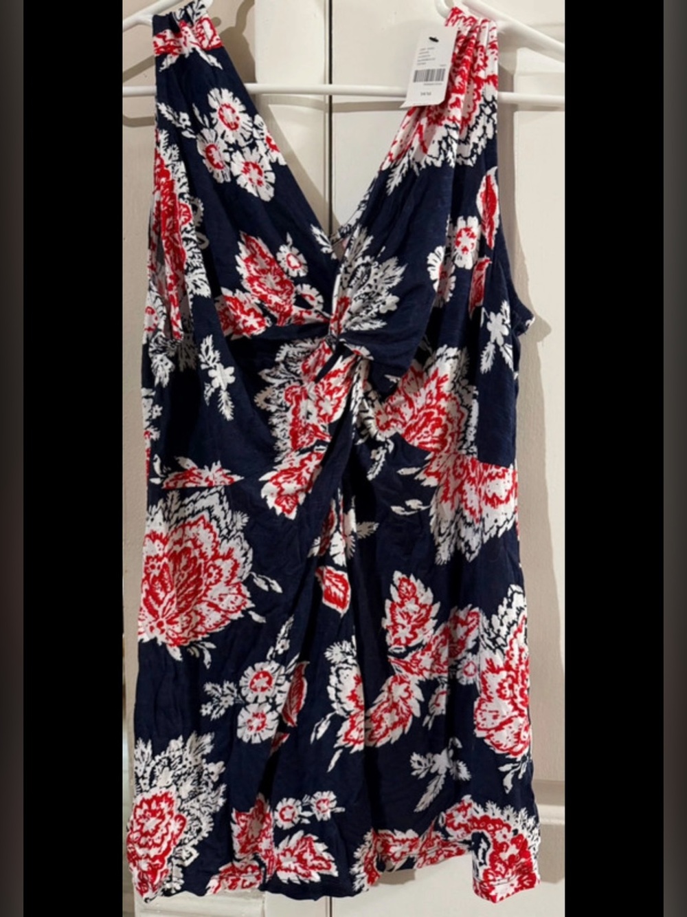 NWT Lane Bryant Floral Twist-Front Tank Top - Navy / Red / White L